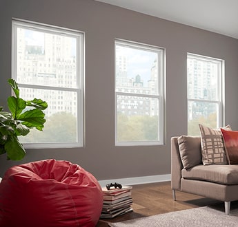 single hung windows with white trim installed
